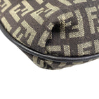 Fendi Shoulder Bag Zucchino Pattern Dark Brown Khaki Leather — view 6