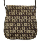 Fendi Shoulder Bag Zucchino Pattern Dark Brown Khaki Leather — view 3