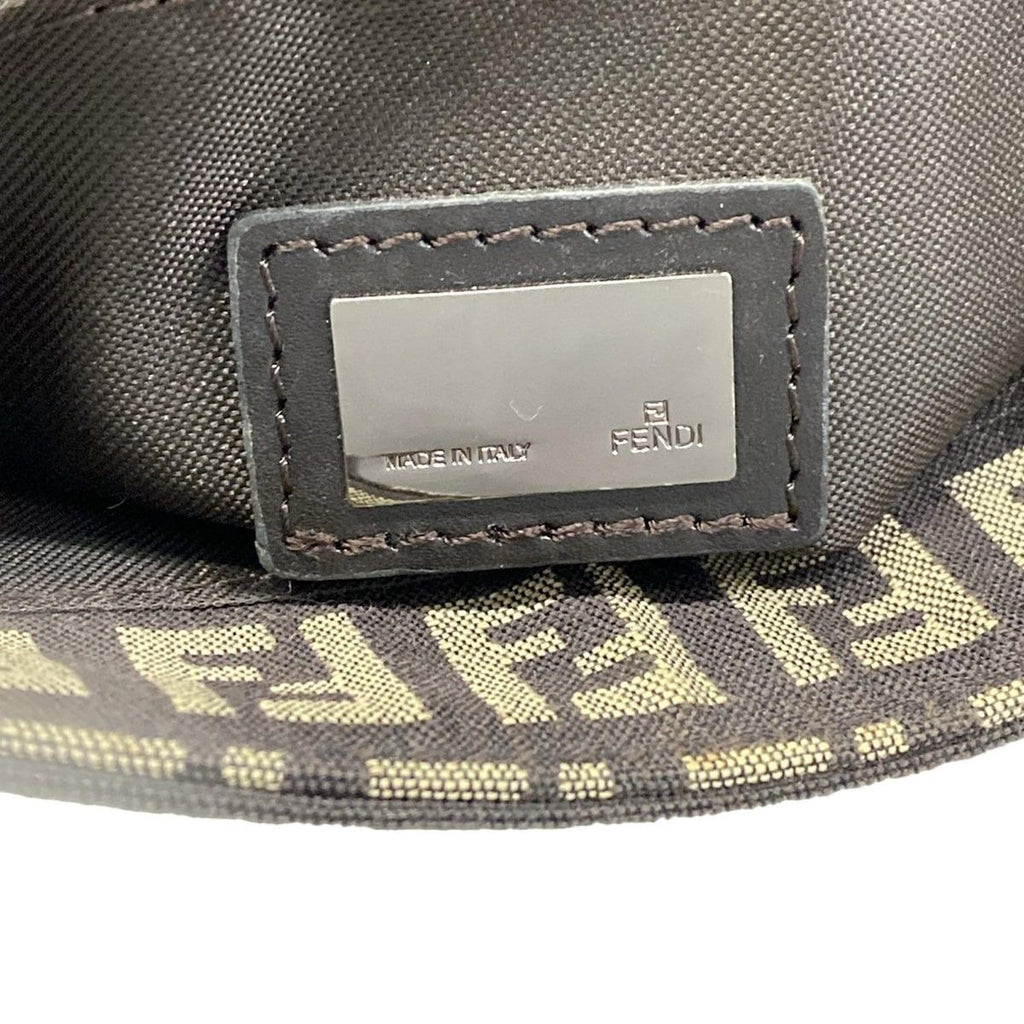 Fendi Shoulder Bag Zucchino Pattern Dark Brown Khaki Leather — view 8