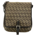 Fendi Shoulder Bag Zucchino Pattern Dark Brown Khaki Leather
