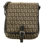 Fendi Shoulder Bag Zucchino Pattern Dark Brown Khaki Leather