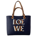 Loewe Tote Bag Love Anagram Small Navy Brown White 2-Way Wool