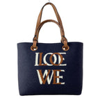 Loewe Tote Bag Love Anagram Small Navy Brown White 2-Way Wool