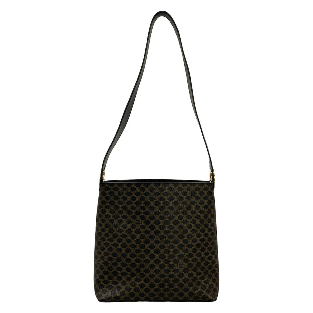 Celine Shoulder Bag Macadam Pattern Circle Logo Black Brown Leather