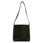Celine Shoulder Bag Macadam Pattern Circle Logo Black Brown Leather