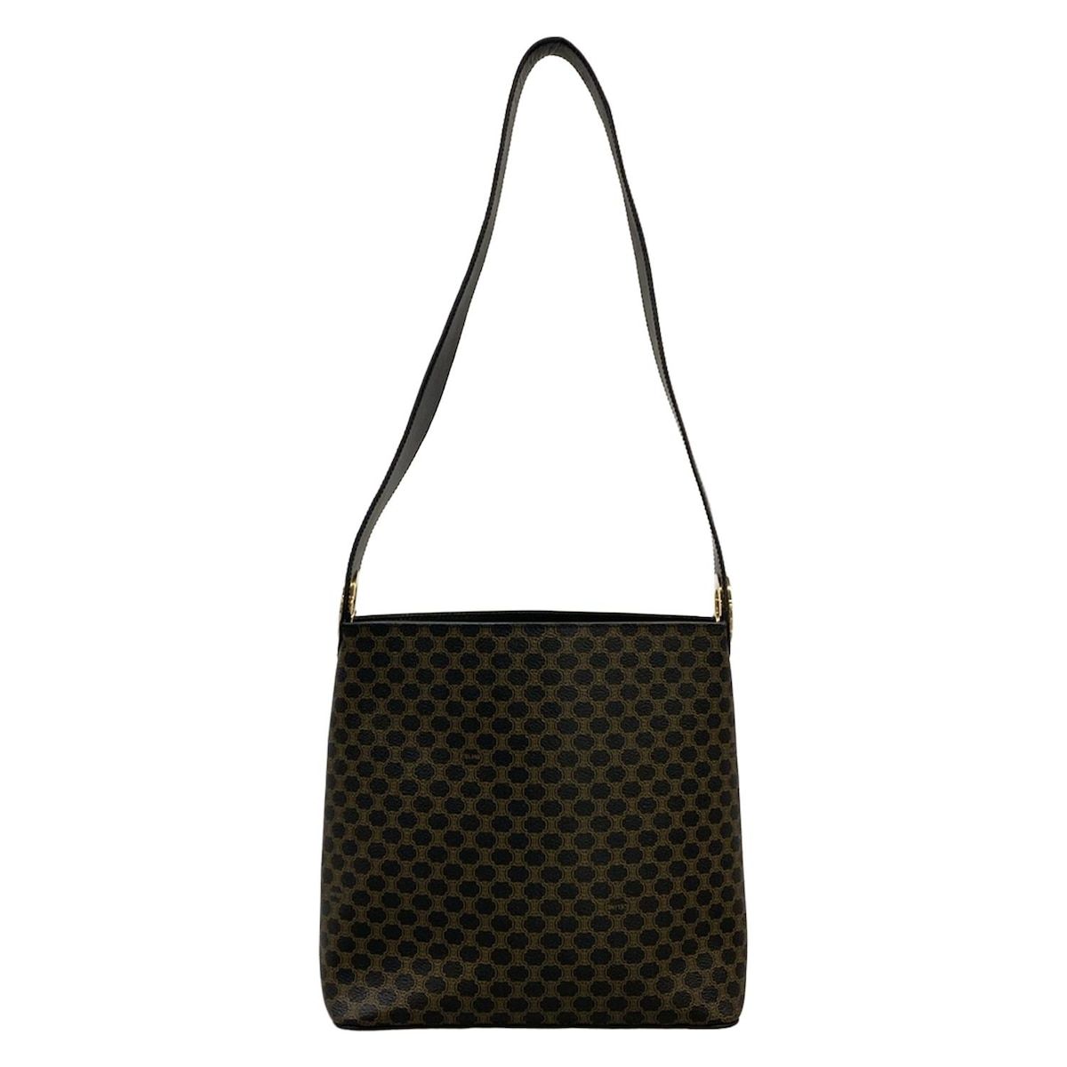 Celine Shoulder Bag Macadam Pattern Circle Logo Black Brown Leather