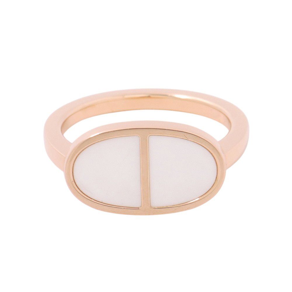Hermes Ring Chaine D'ancre Verso 18k Pink Gold White Ceramic