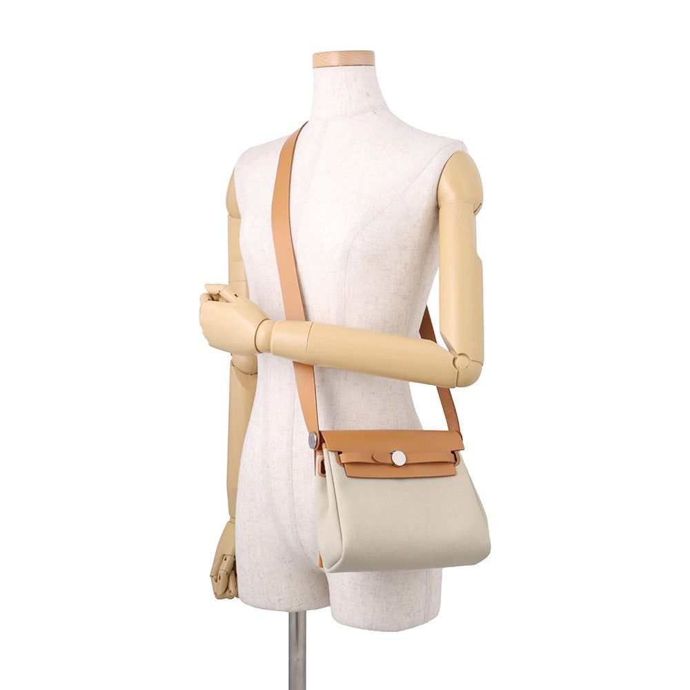 Hermes Shoulder Bag Herbag Zip Mini Natural Sable Beton Silver Toile H Vache — view 4