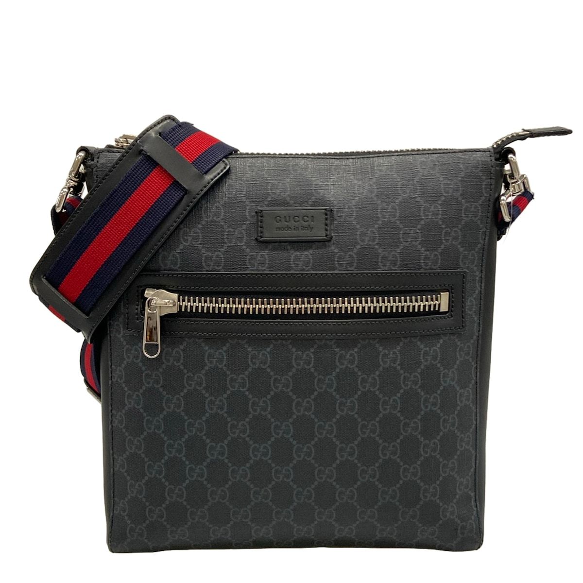 Gucci Shoulder Bag GG Plus Supreme Dark Gray Black Multi Leather