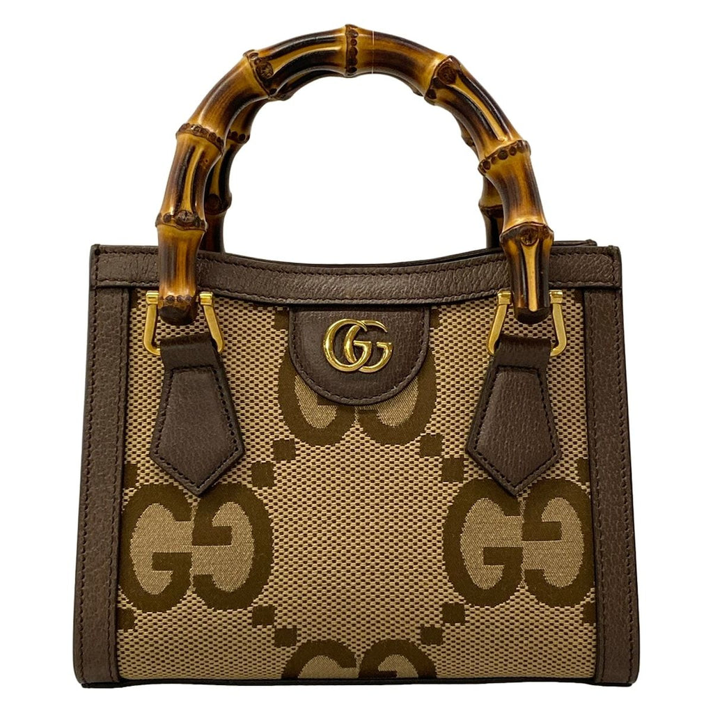 Gucci Handbag Diana Jumbo GG Mini Tote Dark Brown Beige Leather