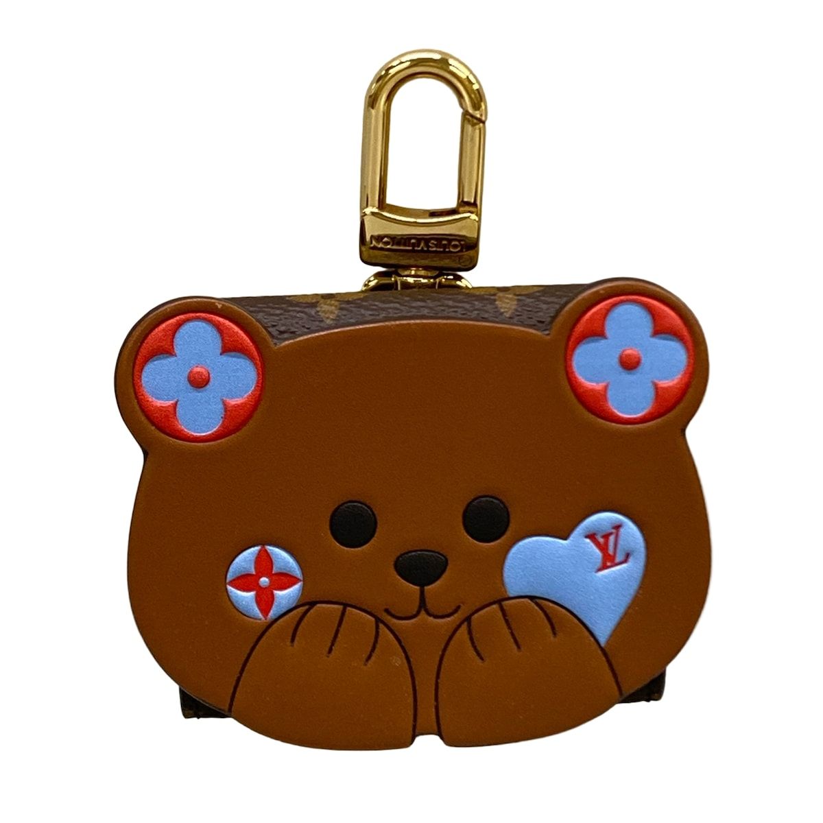 Louis Vuitton Pouch Monogram Key Holder Earphones LV Bear Brown Leather Cowhide