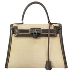 Hermes Handbag Kelly 28 Ivory Dark Brown Gold