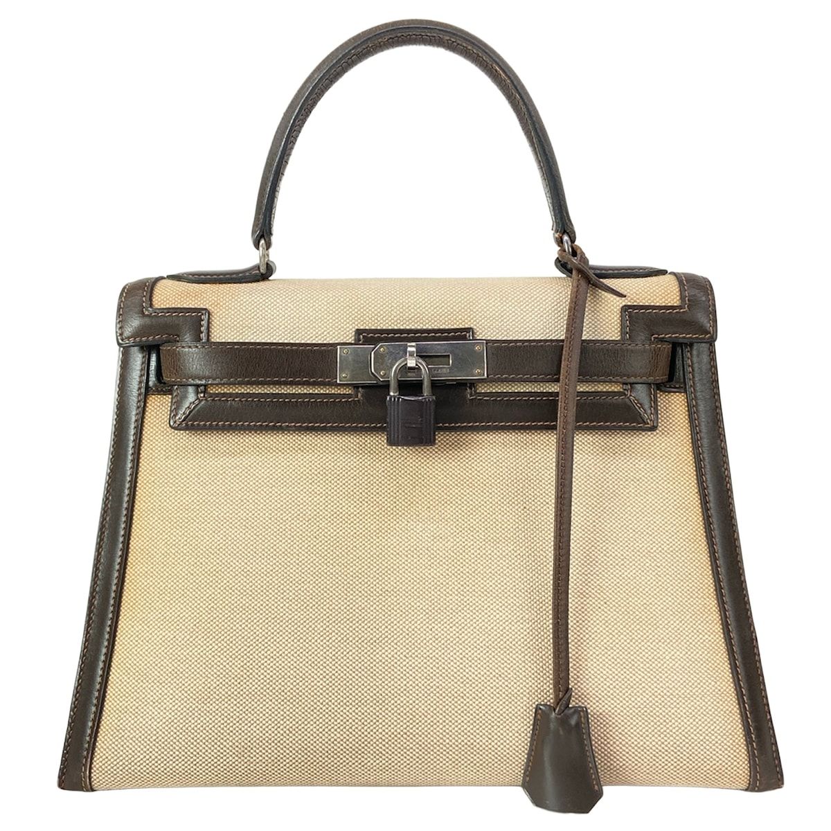 Hermes Handbag Kelly 28 Ivory Dark Brown Gold