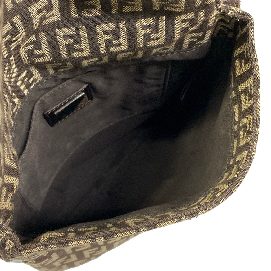 Fendi Shoulder Bag Zucchino Kamse Pochette Dark Brown Beige Leather — view 7