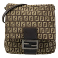Fendi Shoulder Bag Zucchino Kamse Pochette Dark Brown Beige Leather