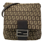 Fendi Shoulder Bag Zucchino Kamse Pochette Dark Brown Beige Leather