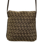 Fendi Shoulder Bag Zucchino Kamse Pochette Dark Brown Beige Leather — view 3