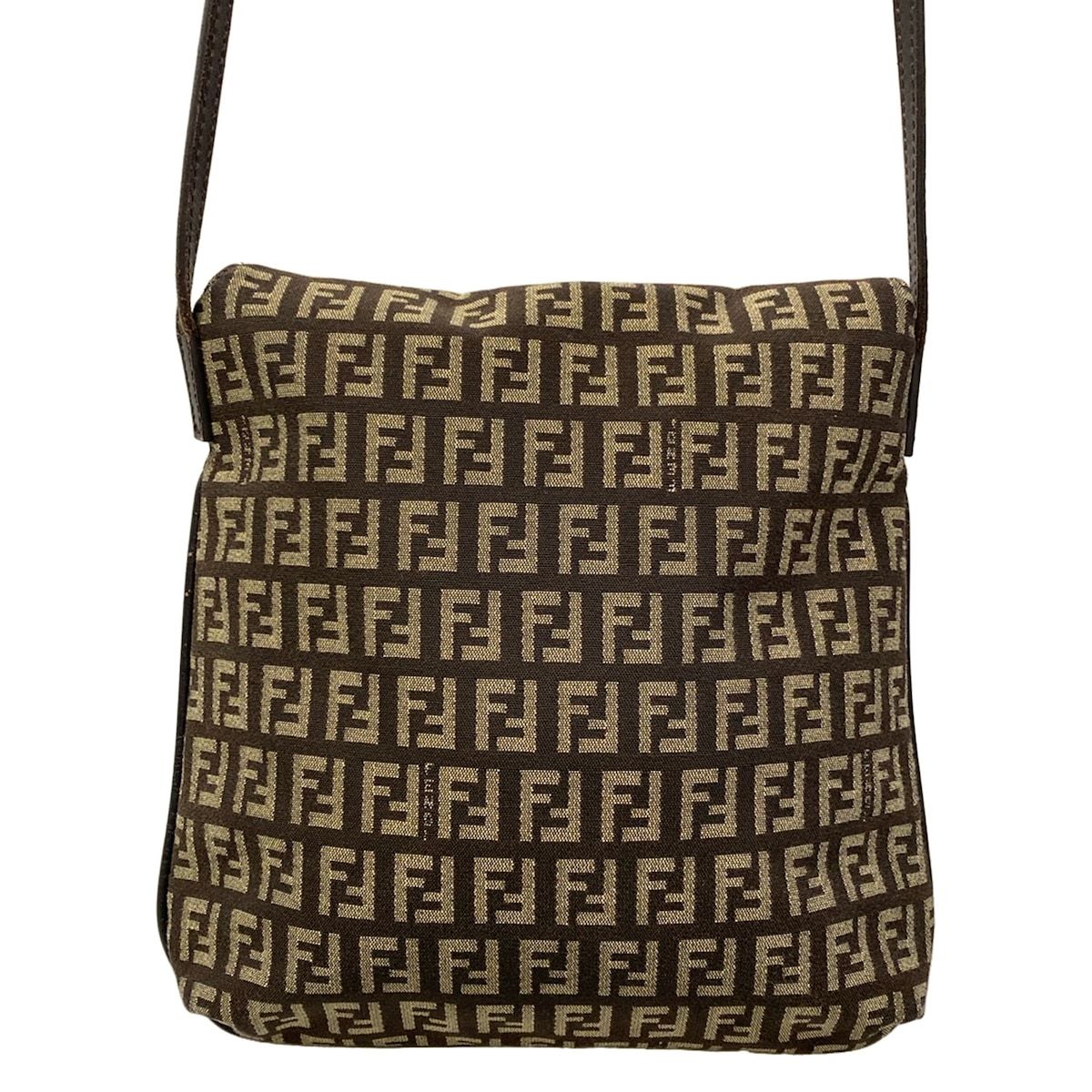 Fendi Shoulder Bag Zucchino Kamse Pochette Dark Brown Beige Leather — view 3