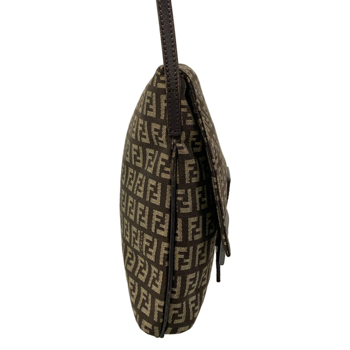 Fendi Shoulder Bag Zucchino Kamse Pochette Dark Brown Beige Leather — view 2