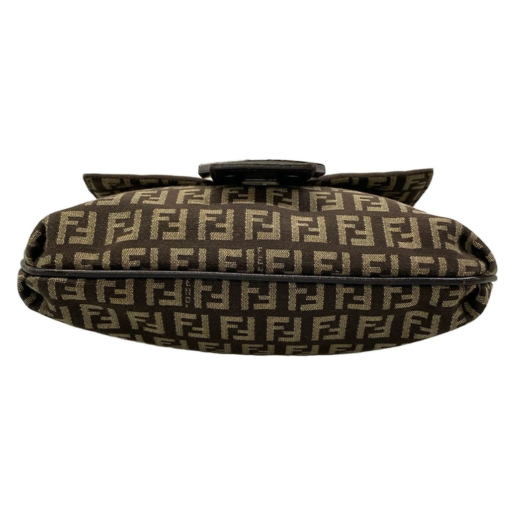 Fendi Shoulder Bag Zucchino Kamse Pochette Dark Brown Beige Leather — view 5