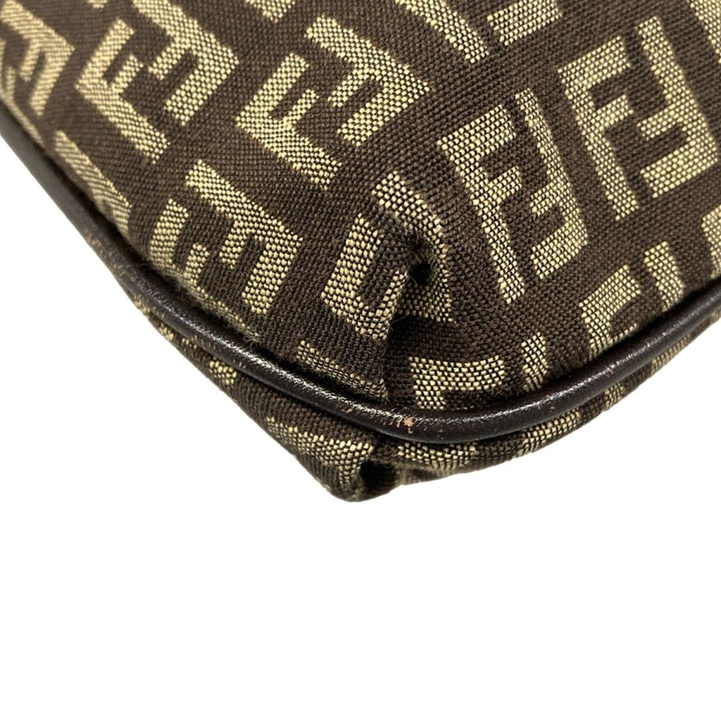 Fendi Shoulder Bag Zucchino Kamse Pochette Dark Brown Beige Leather — view 6