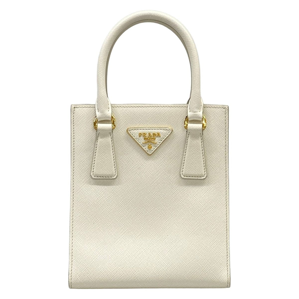 Prada Handbag Triangle Logo White Leather