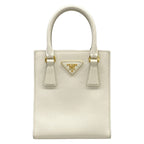 Prada Handbag Triangle Logo White Leather