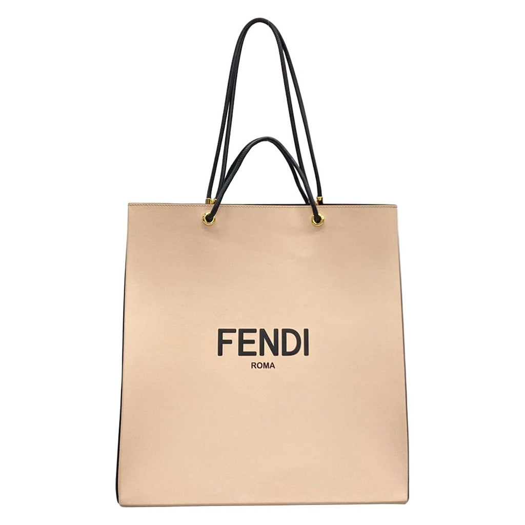 Fendi Tote Bag Shopping Medium Beige Black Leather