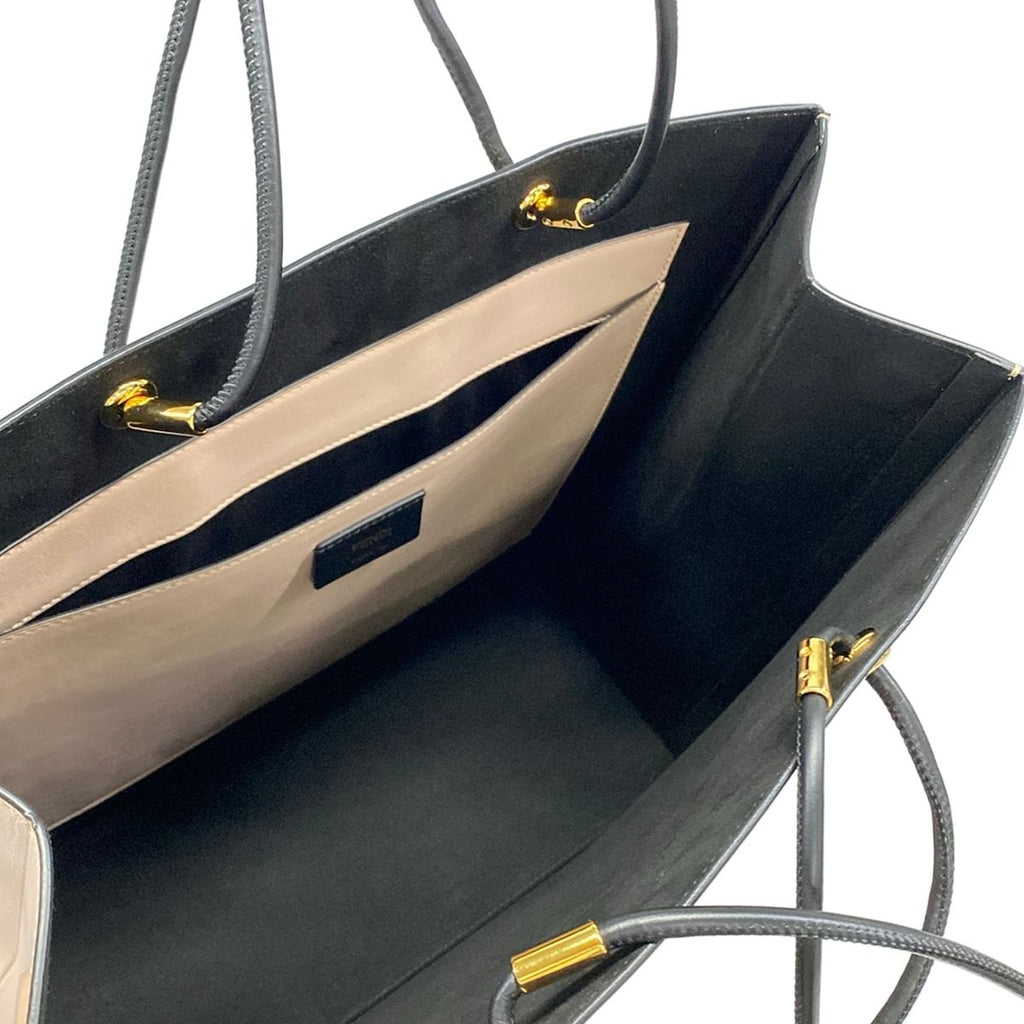 Fendi Tote Bag Shopping Medium Beige Black Leather — view 7