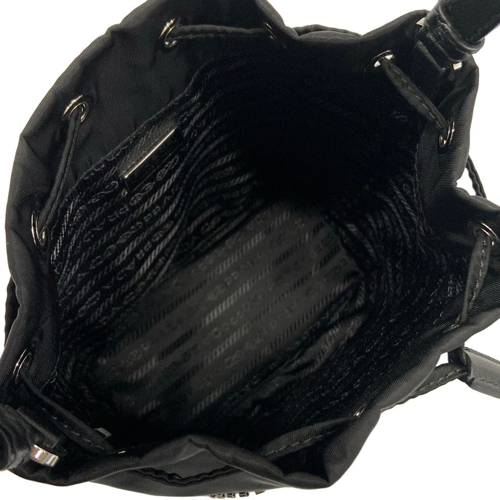 Prada Handbag Black Drawstring Rhinestone Beads Studs Re-Nylon Leather — view 7