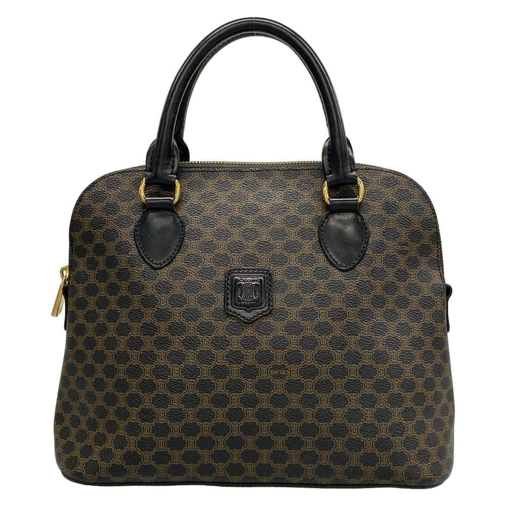 Celine Handbag Macadam Pattern Black Brown Leather