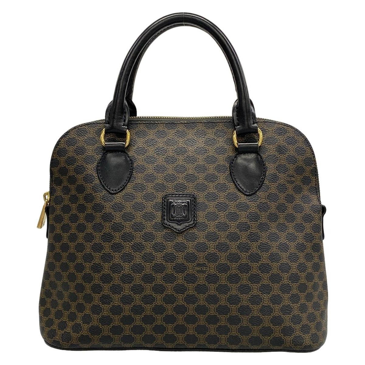 Celine Handbag Macadam Pattern Black Brown Leather