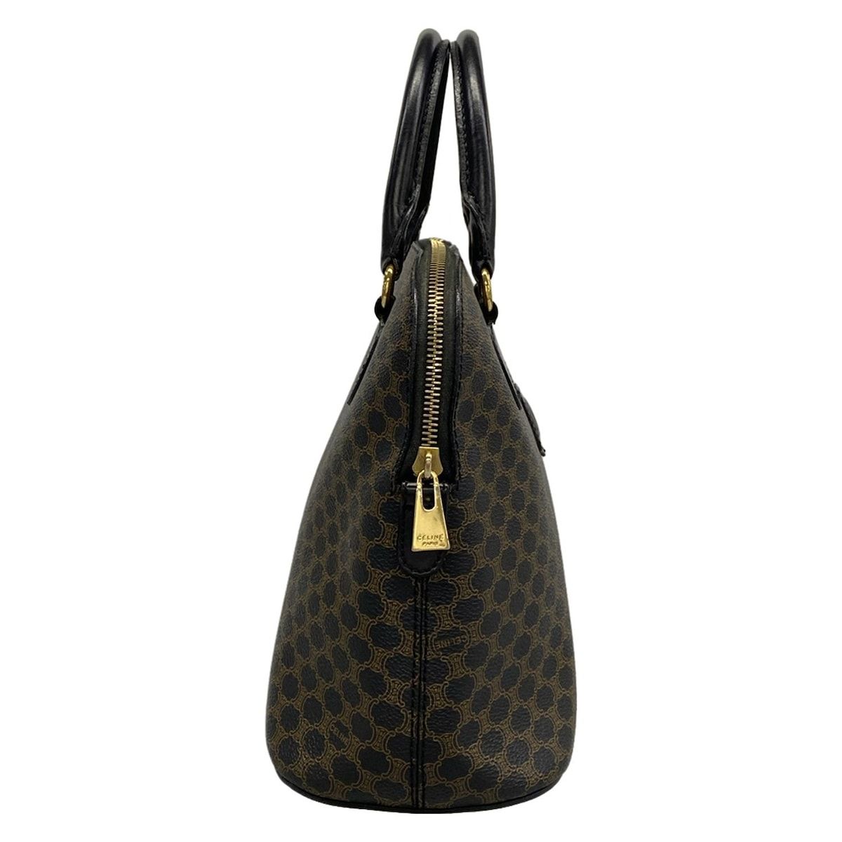 Celine Handbag Macadam Pattern Black Brown Leather — view 2