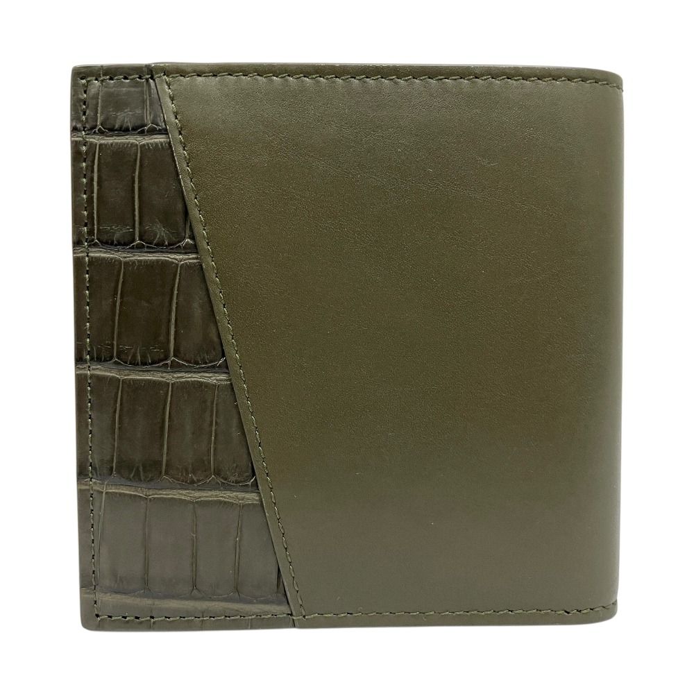 Bottega Veneta Lamb Croco Leather Wallet Bifold Khaki