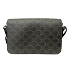 Celine Flap Messenger Shoulder Bag Triomphe Canvas Calfskin Brown — view 3