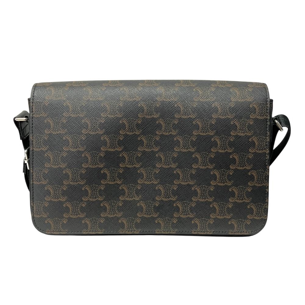 Celine Flap Messenger Shoulder Bag Triomphe Canvas Calfskin Brown — view 3