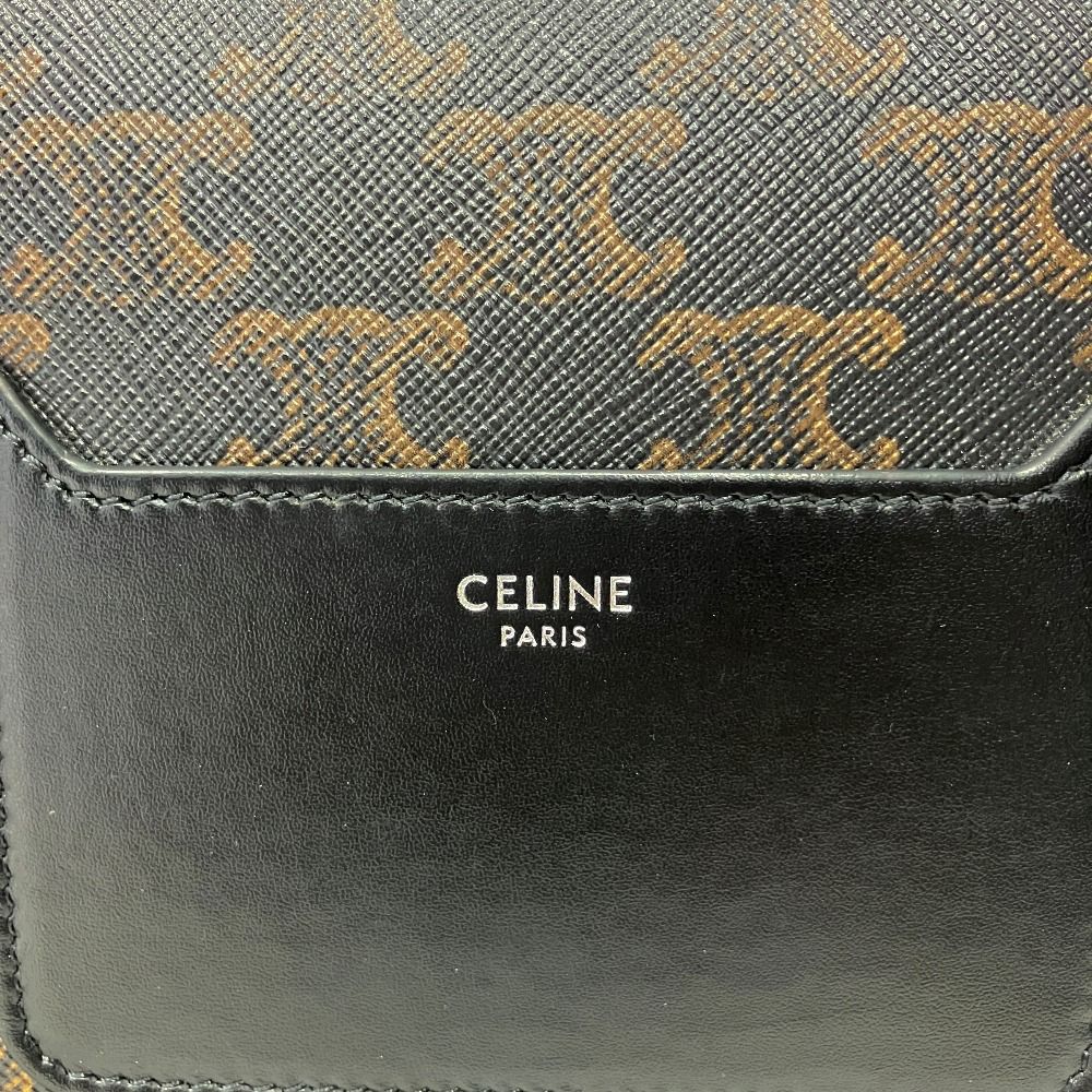 Celine Flap Messenger Shoulder Bag Triomphe Canvas Calfskin Brown — view 7