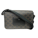 Celine Flap Messenger Shoulder Bag Triomphe Canvas Calfskin Brown — view 2