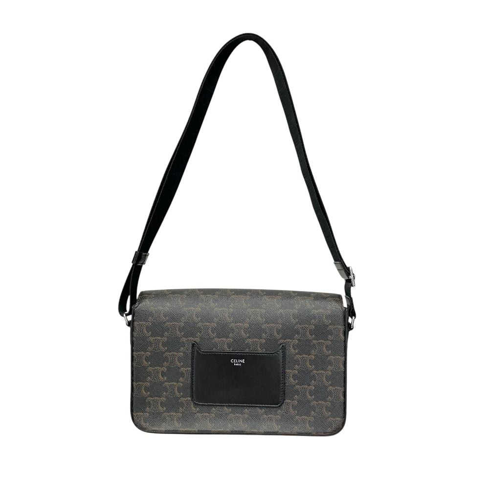 Celine Flap Messenger Shoulder Bag Triomphe Canvas Calfskin Brown — view 5