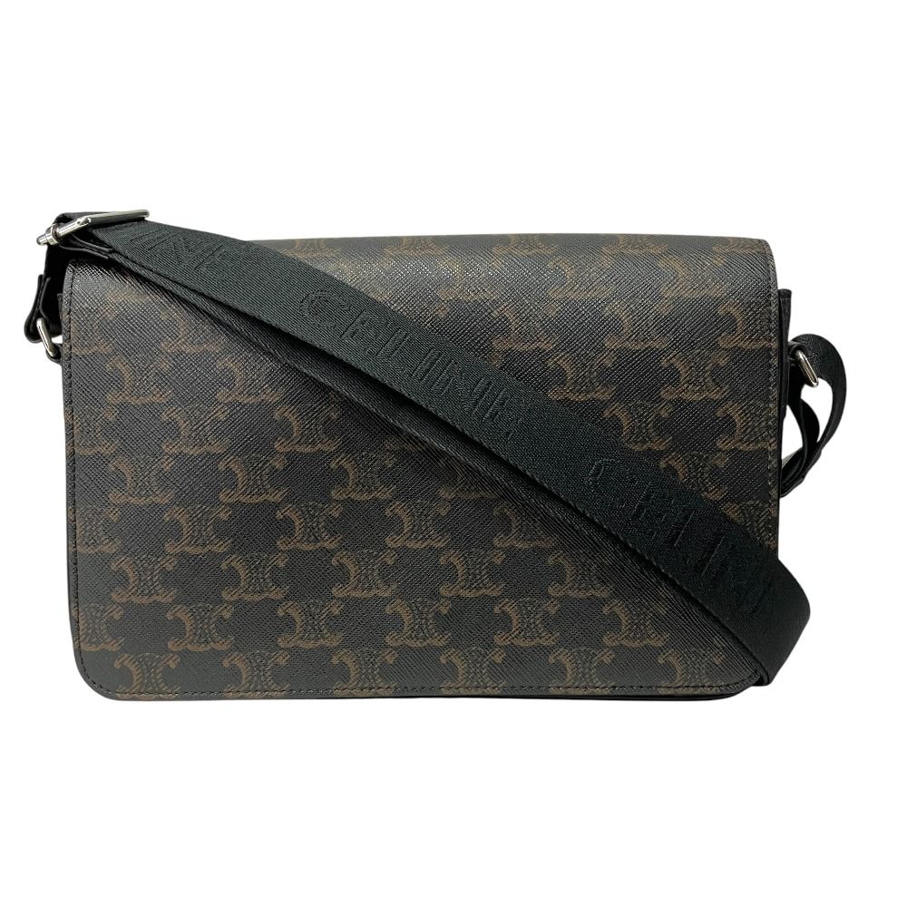Celine Flap Messenger Shoulder Bag Triomphe Canvas Calfskin Brown