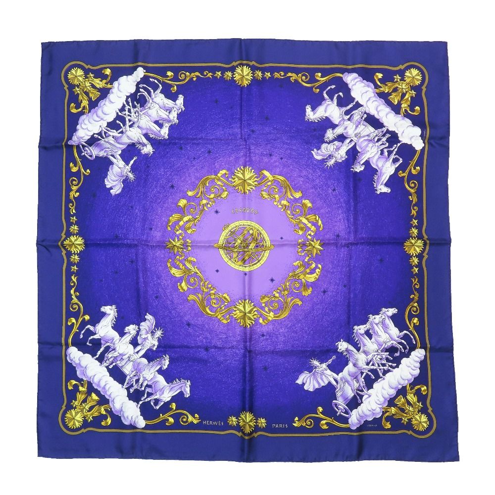 Hermes Cosmos Space View Pegasus Carre 90 Large Scarf Silk Carriage Purple Gold