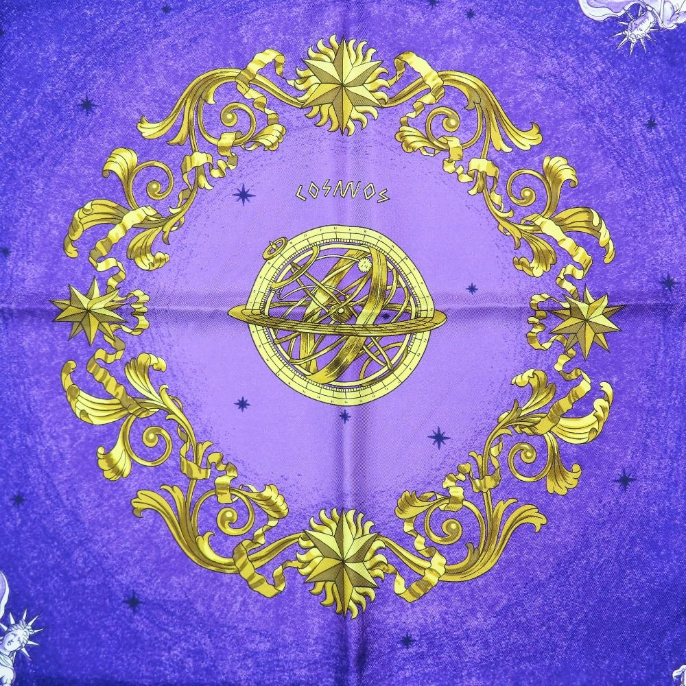 Hermes Cosmos Space View Pegasus Carre 90 Large Scarf Silk Carriage Purple Gold — view 4