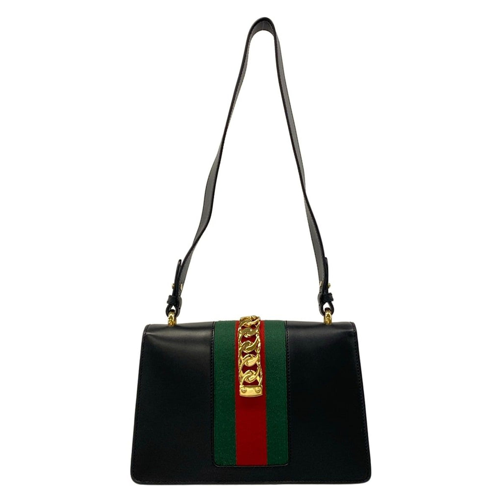 Gucci Shoulder Bag Sylvie Black Green Red Leather — view 3