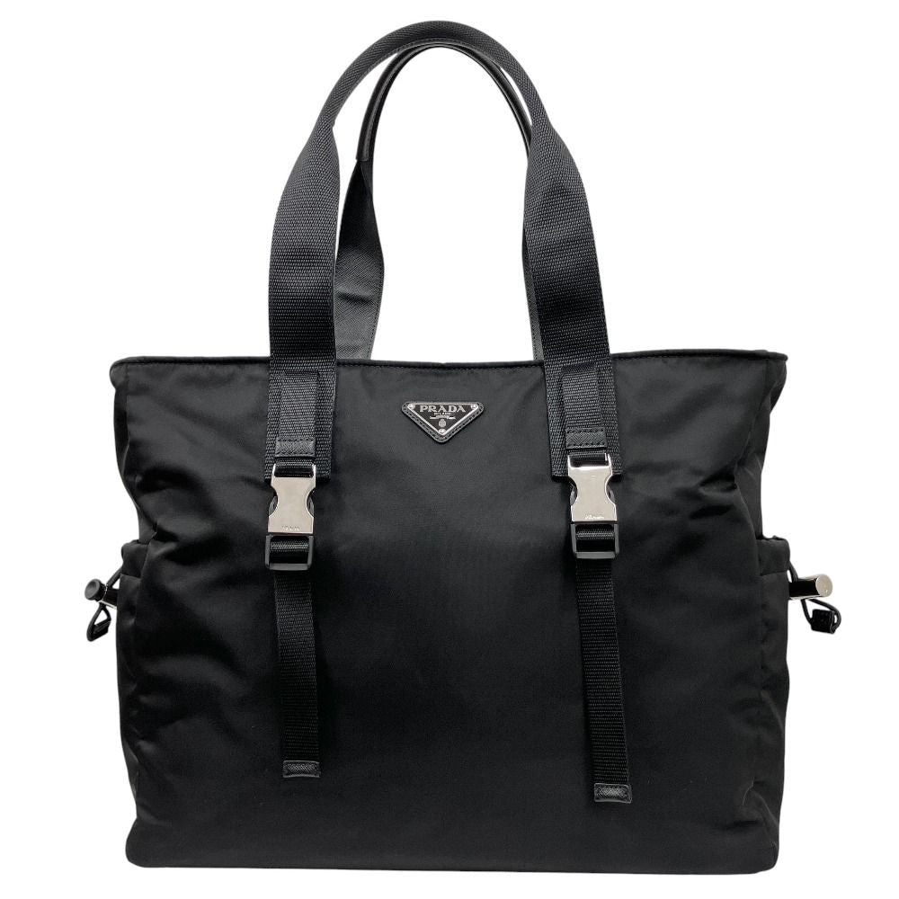 Prada Tessuto Montagn Montaigne Hand Tote Bag Nylon Saffiano Leather Black