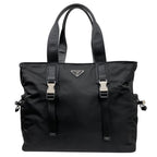 Prada Tessuto Montagn Montaigne Hand Tote Bag Nylon Saffiano Leather Black
