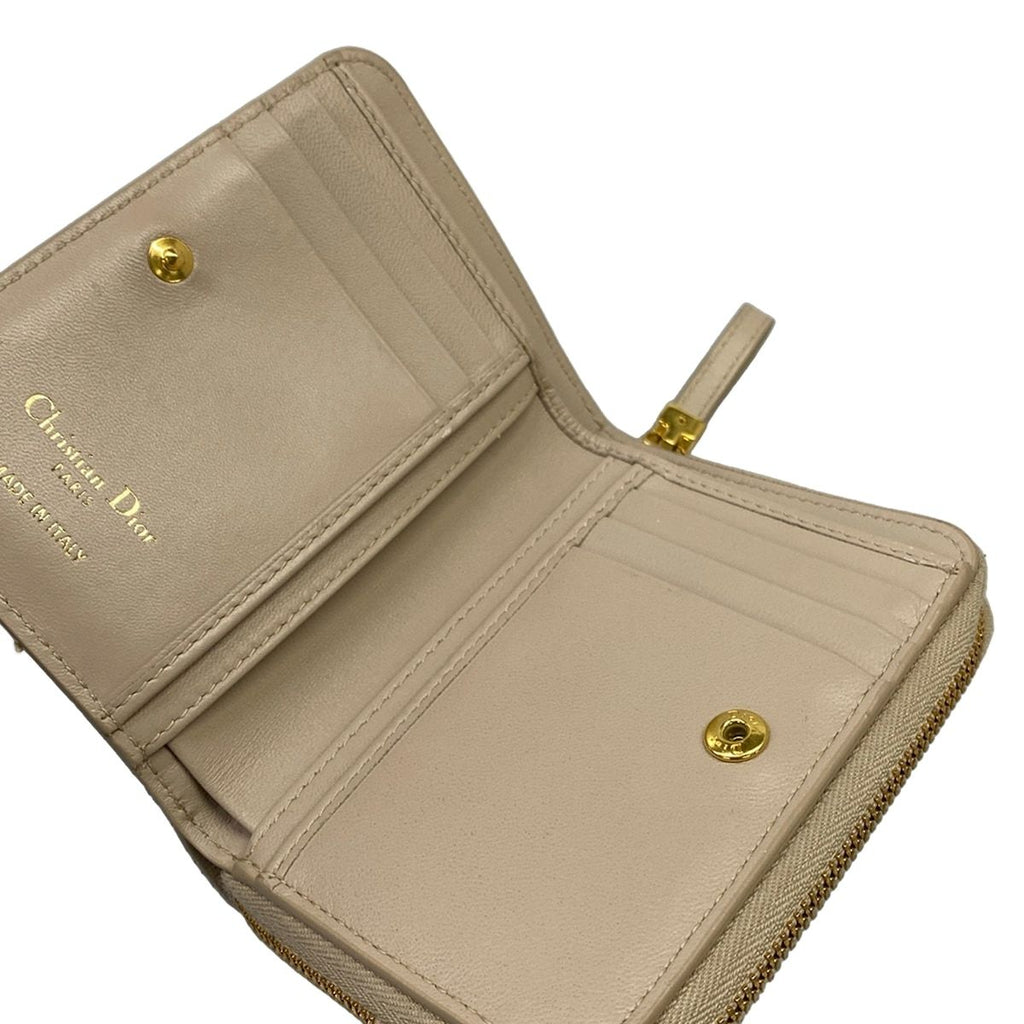 Dior Bifold Wallet Caro Beige Zip Around Pearl Leather — view 3
