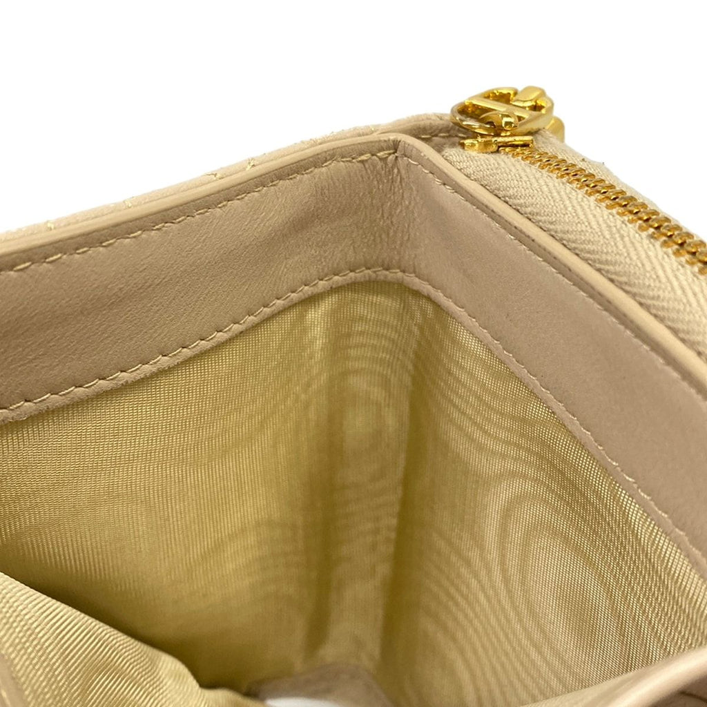 Dior Bifold Wallet Caro Beige Zip Around Pearl Leather — view 6