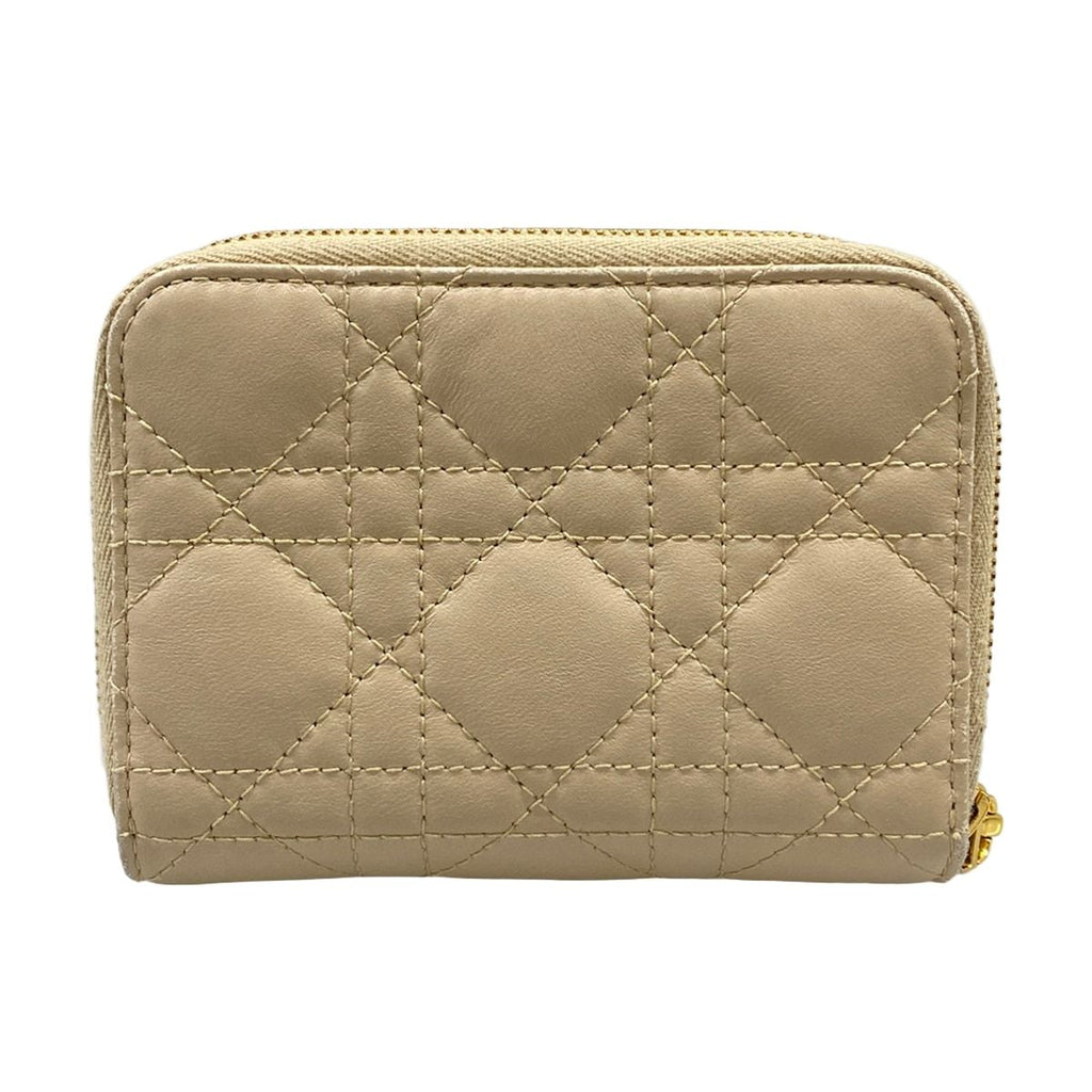 Dior Bifold Wallet Caro Beige Zip Around Pearl Leather — view 2
