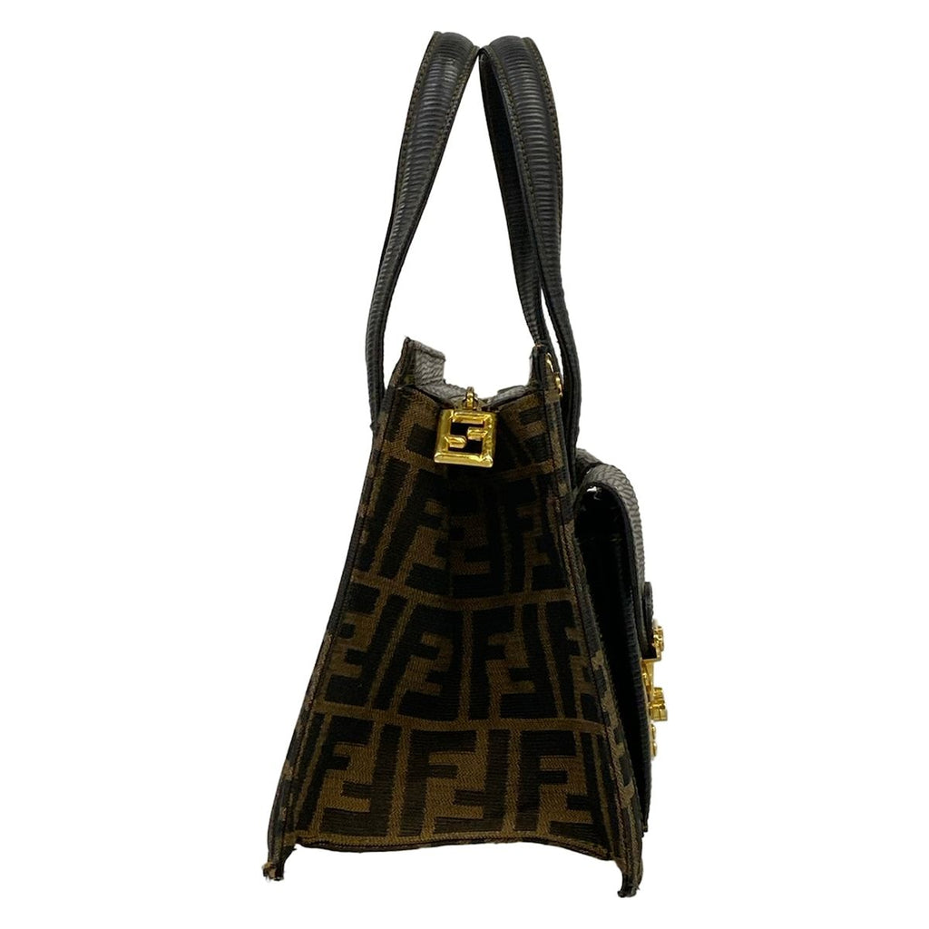Fendi Handbag Zucca Pattern Black Brown Leather — view 2