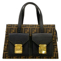 Fendi Handbag Zucca Pattern Black Brown Leather